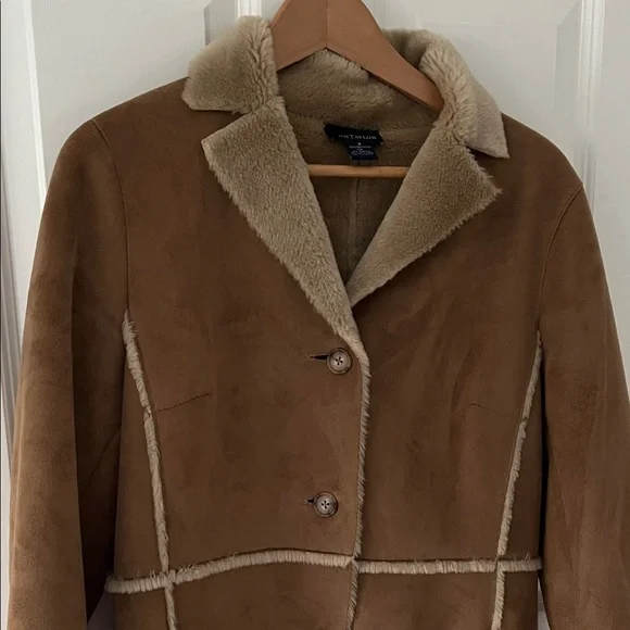 Ann Taylor Brown Faux-Suede Shearling-Trim Trench Coat - Picture 2 of 5